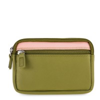 Small Leather Double Zip Purse Olive