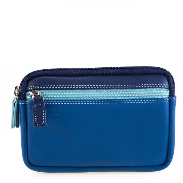 Small Leather Double Zip Purse Denim
