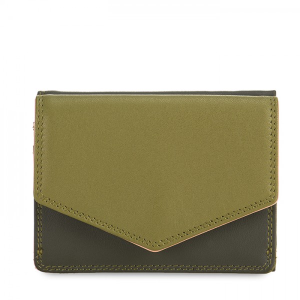 Tri-fold Leather Wallet Olive